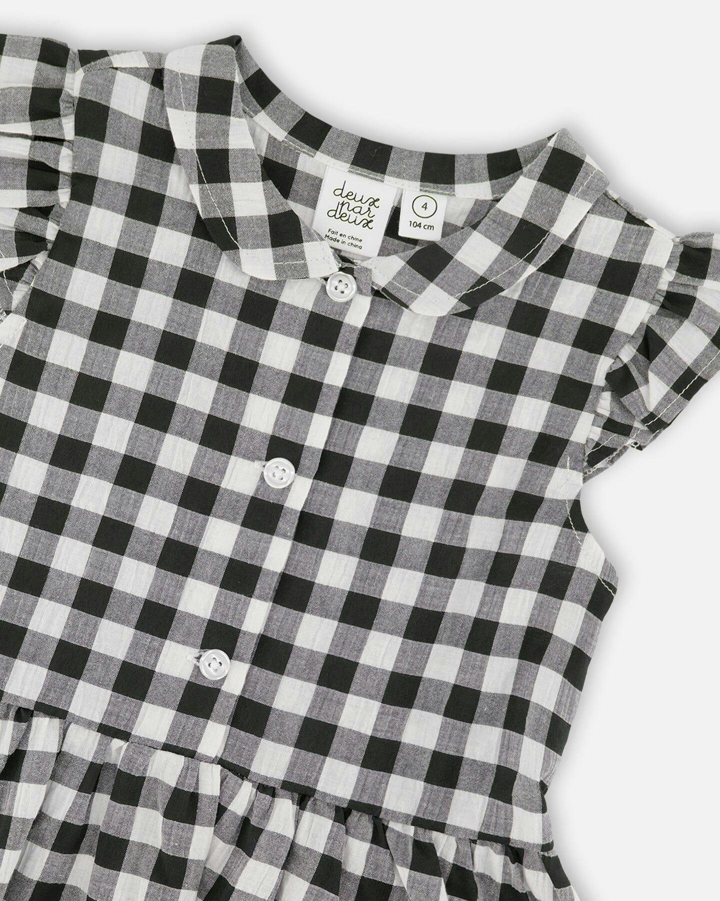Sleeveless Button Down Dress Black Gingham