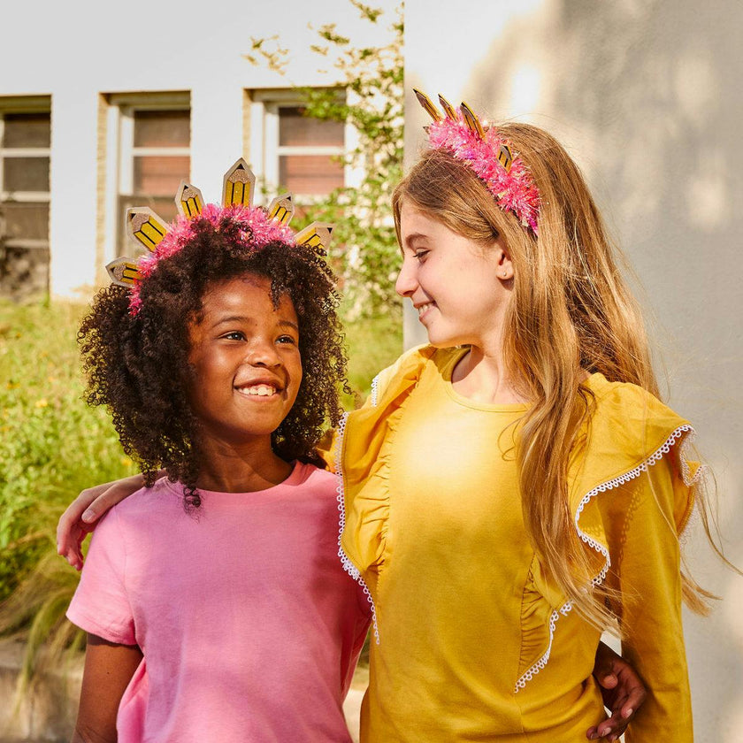 Packed Party Best in Class Pencil Novelty Headband - Multi-Sized Glitter Felt Pencils with Pink Tinsel Wrap for Back to School and Classroom Parties