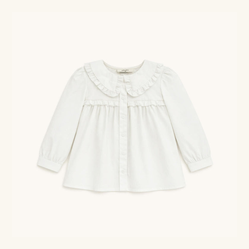 Ruffle Trim Blouse in White