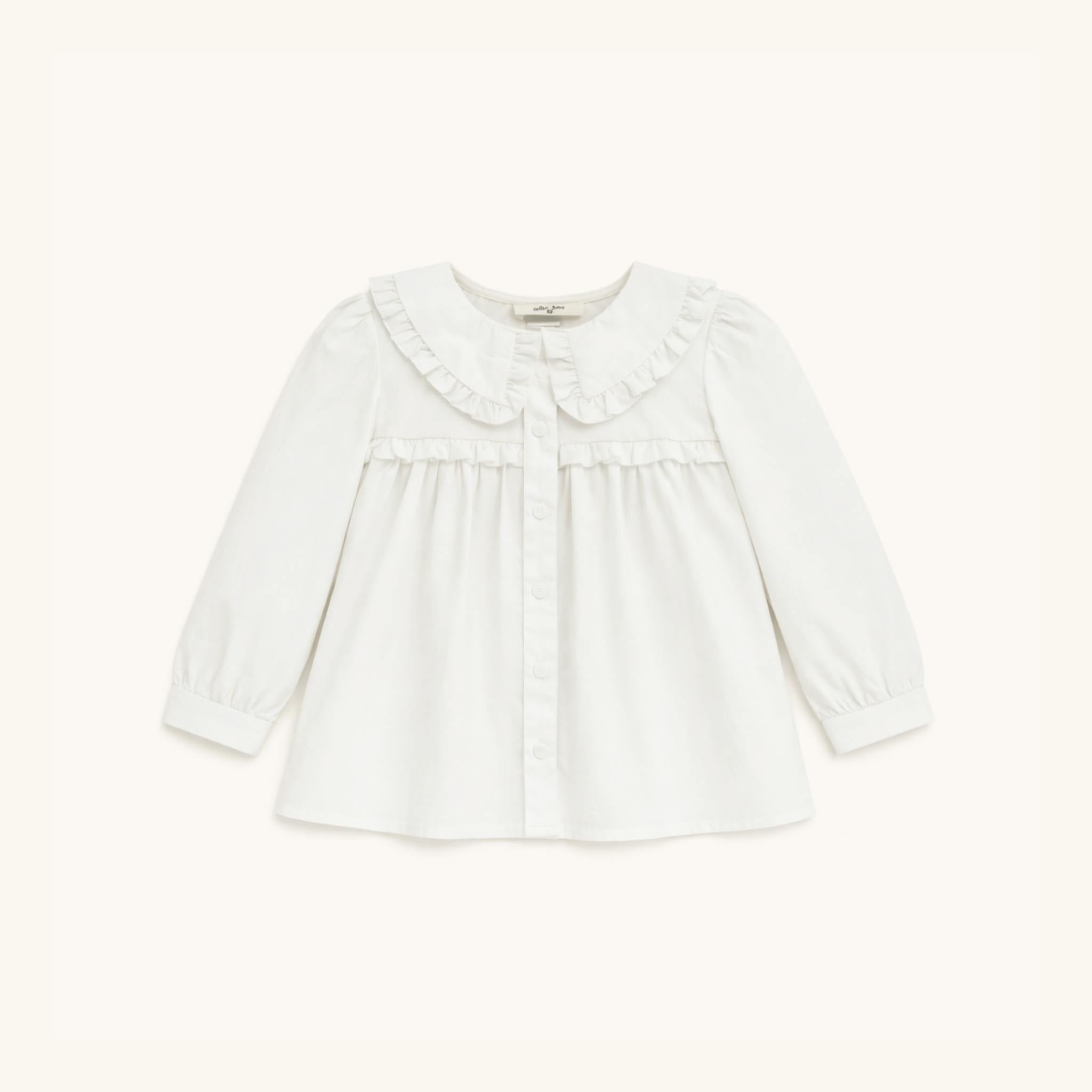 Ruffle Trim Blouse in White