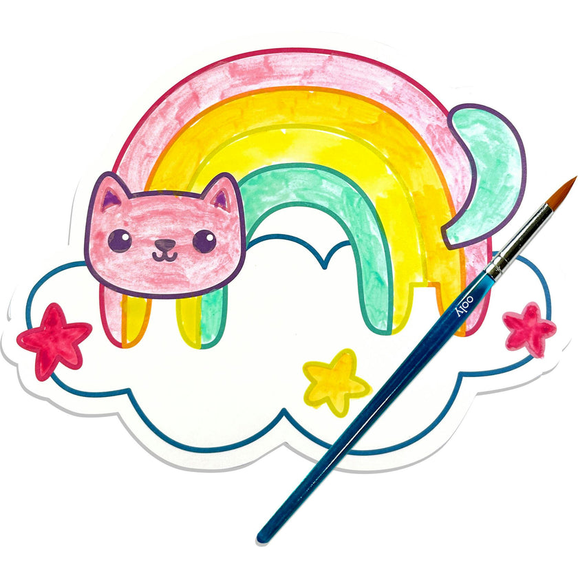 Playful Painters Easy Watercolor Painting Kit - Rainbow Cuties - 12 Cards 12 Palettes 1 Paintbrush