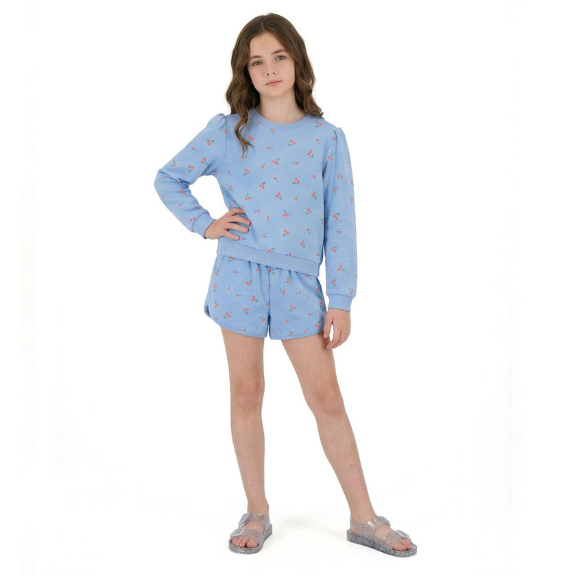 Tween Girls Crewneck Sweatshirt & Short Set | Cherry Print