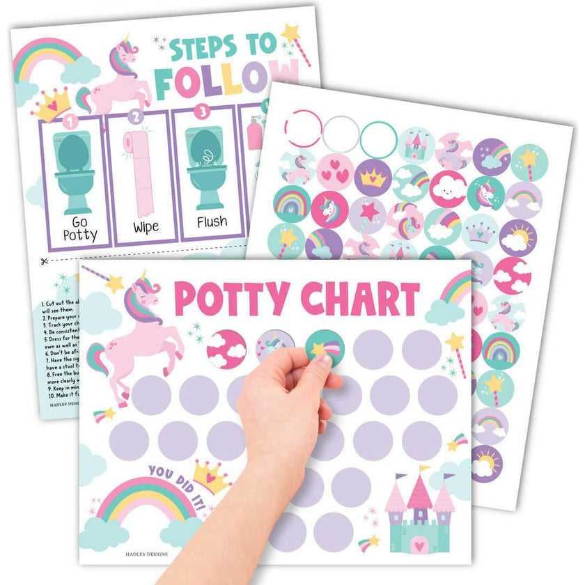 10-Piece Potty Training Charts & 6-Piece Bathroom Wall Art Decor Prints