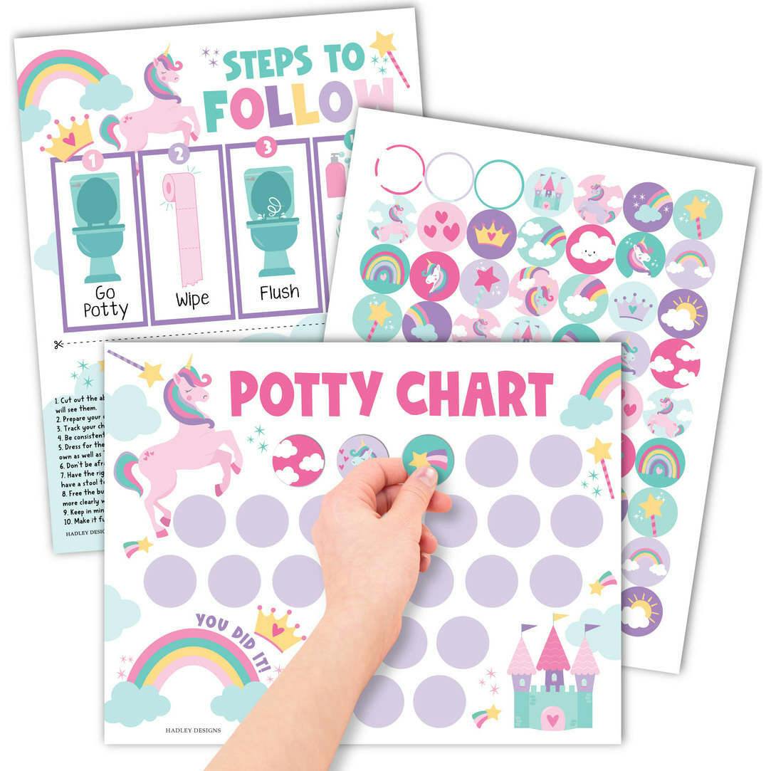 10-Piece Potty Training Charts & 6-Piece Bathroom Wall Art Decor Prints