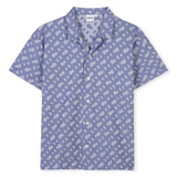 Blue Patterned Buttoned Short Sleeve Shirt