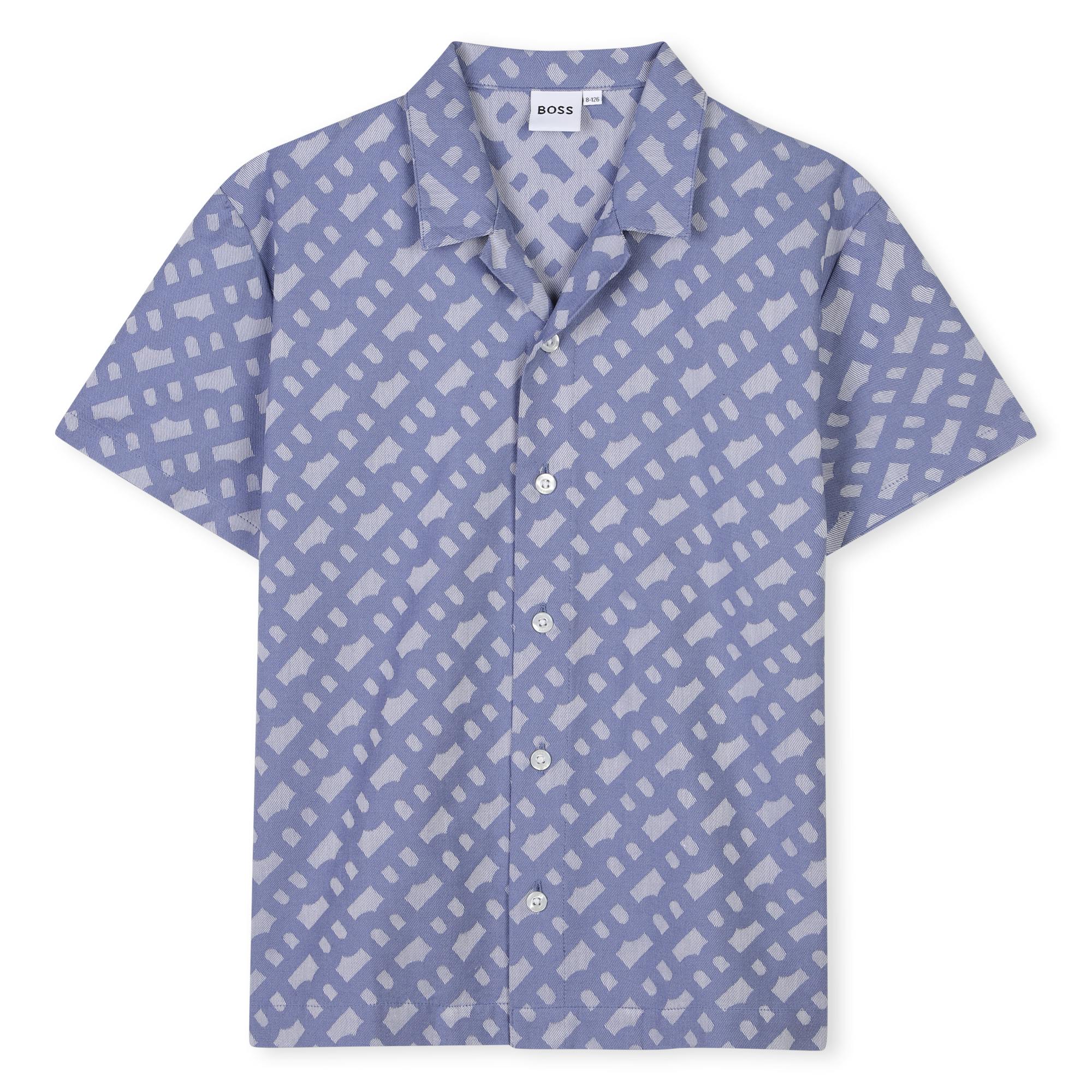 Blue Patterned Buttoned Short Sleeve Shirt