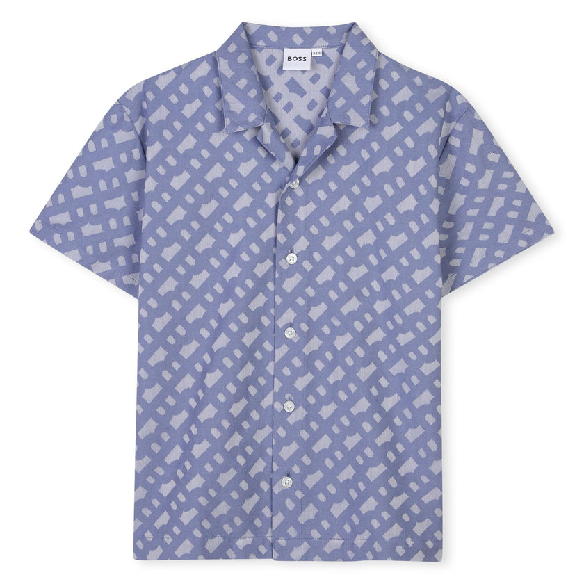 Blue Patterned Buttoned Short Sleeve Shirt