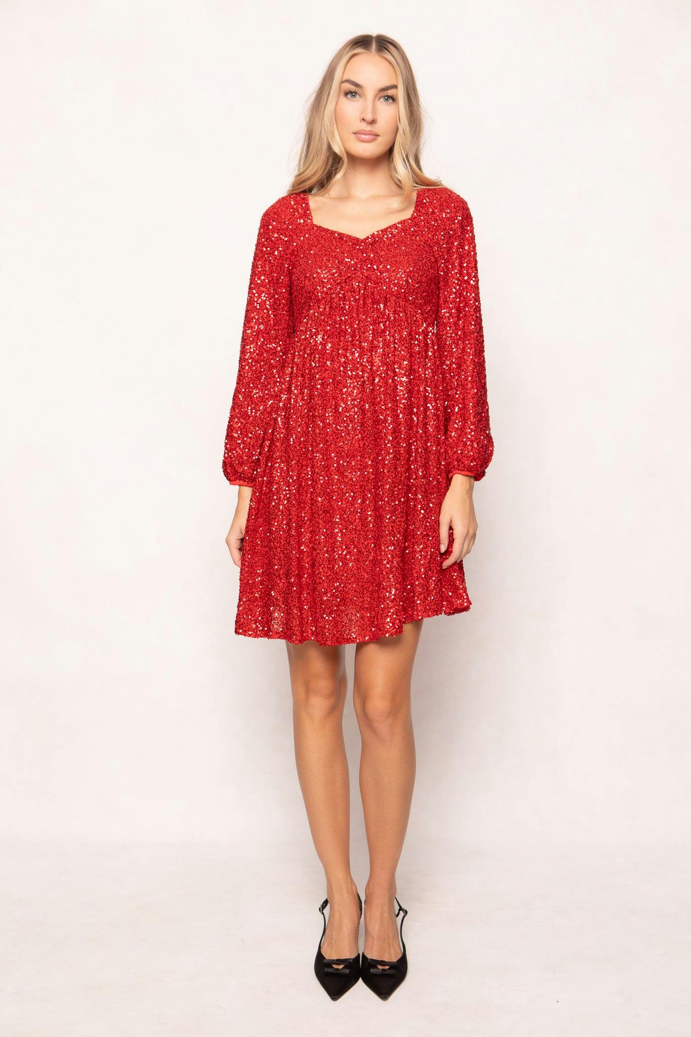 Jewel Dress in Red Sequin
