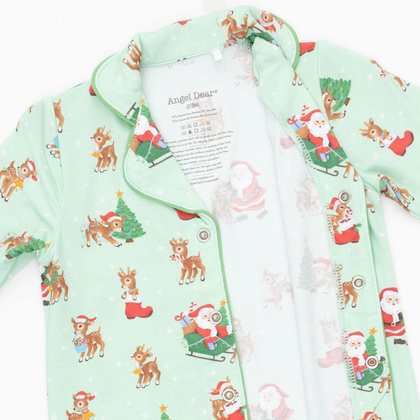 Vintage Reindeer & Santa Uni - Bamboo - Long Sleeve Coat Style Romper