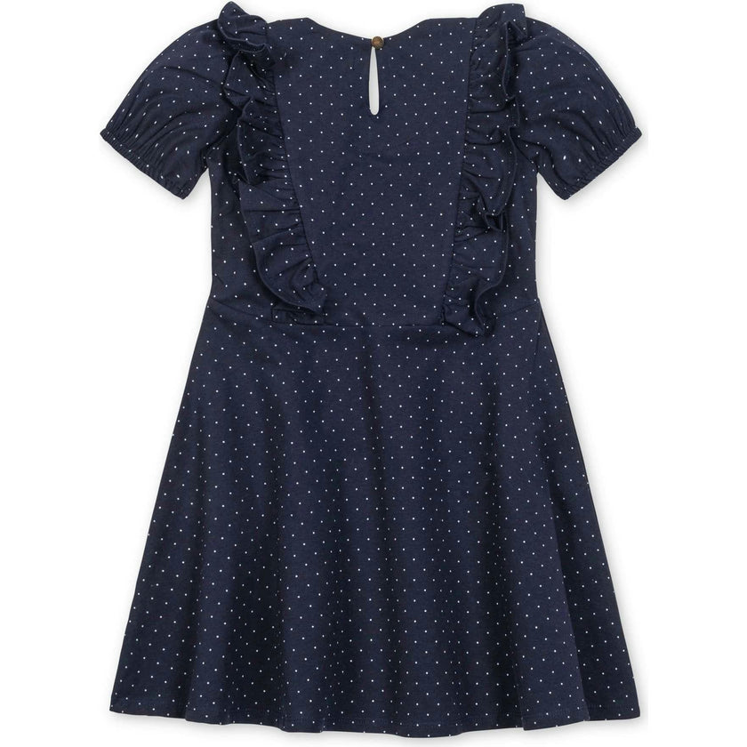 Organic Short Sleeve Knit Ruffle Dress, Blue