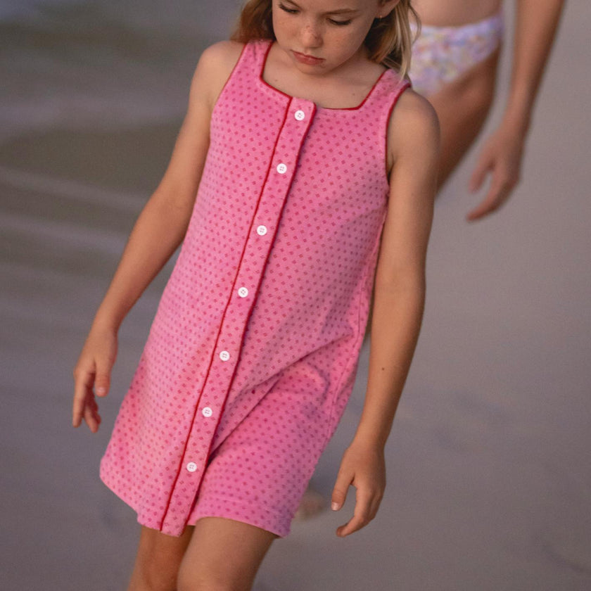 girls blush dot french terry button front dress