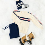 unisex navy and red stripe knit sweater