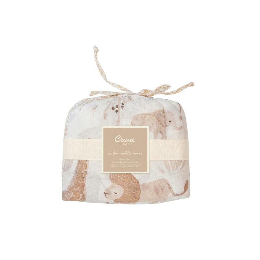 Kendi Cotton Muslin Swaddle Blanket Set (Safari, Set of 2)