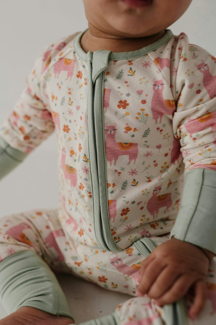 Baby Girl Long Sleeve Zip Romper in Llamas