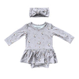 Girl's Bodysuit Dress Set Winter Floral
