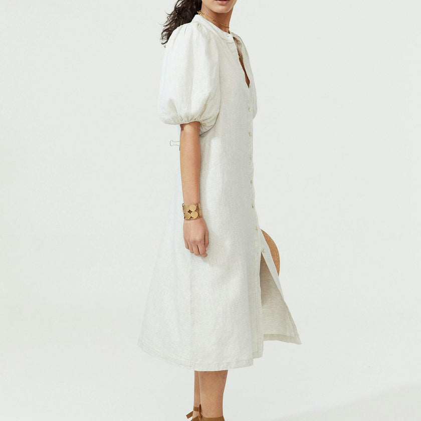 Bubble Linen Dress - Natural