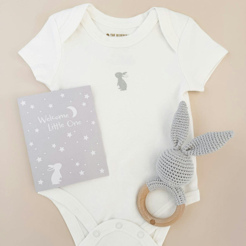 Bunny Onesie, Teether, and Card Gift Set