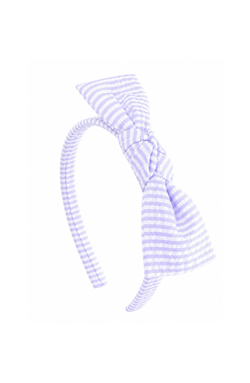 Seersucker Bow Headband in Lavender/White