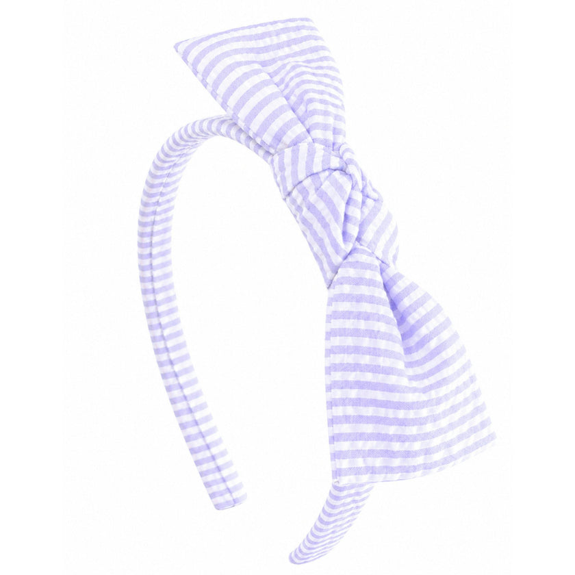 Seersucker Bow Headband in Lavender/White