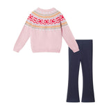 Girls Sweater & Flare Legging Set | Bow Fair Isle - Pink