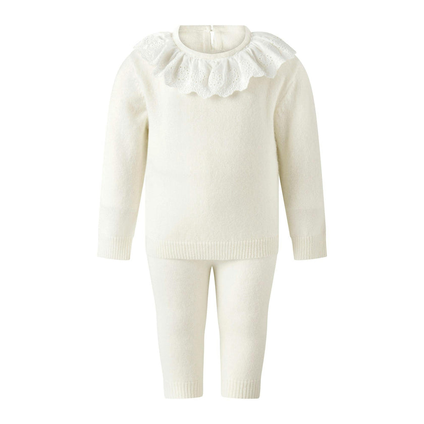 Ivory Cashmere Set with Broderie Collar