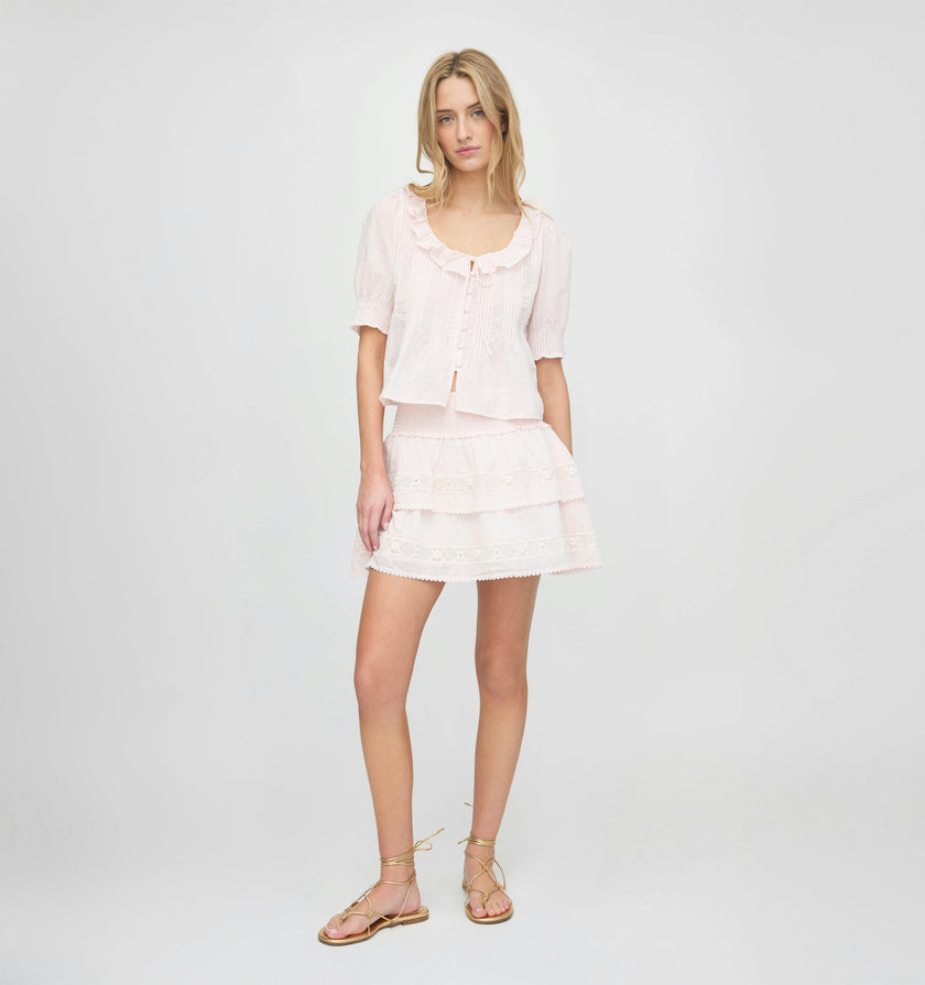 The Meena Skirt - Powder Pink Swiss Dot