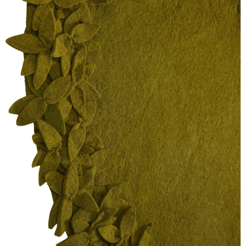 Hand Felted Wool Overlapping Flowers Border Chartreuse XL Christmas Tree Skirt 64"