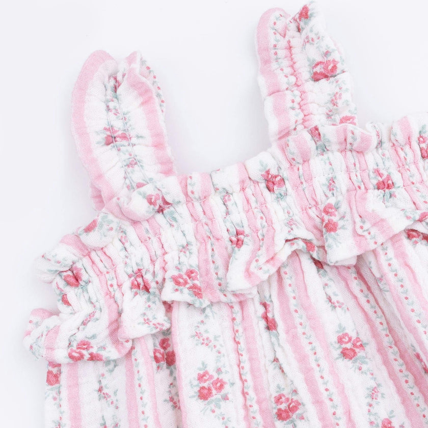 Winding Roses Stripe - Ruffly Strap Bubble