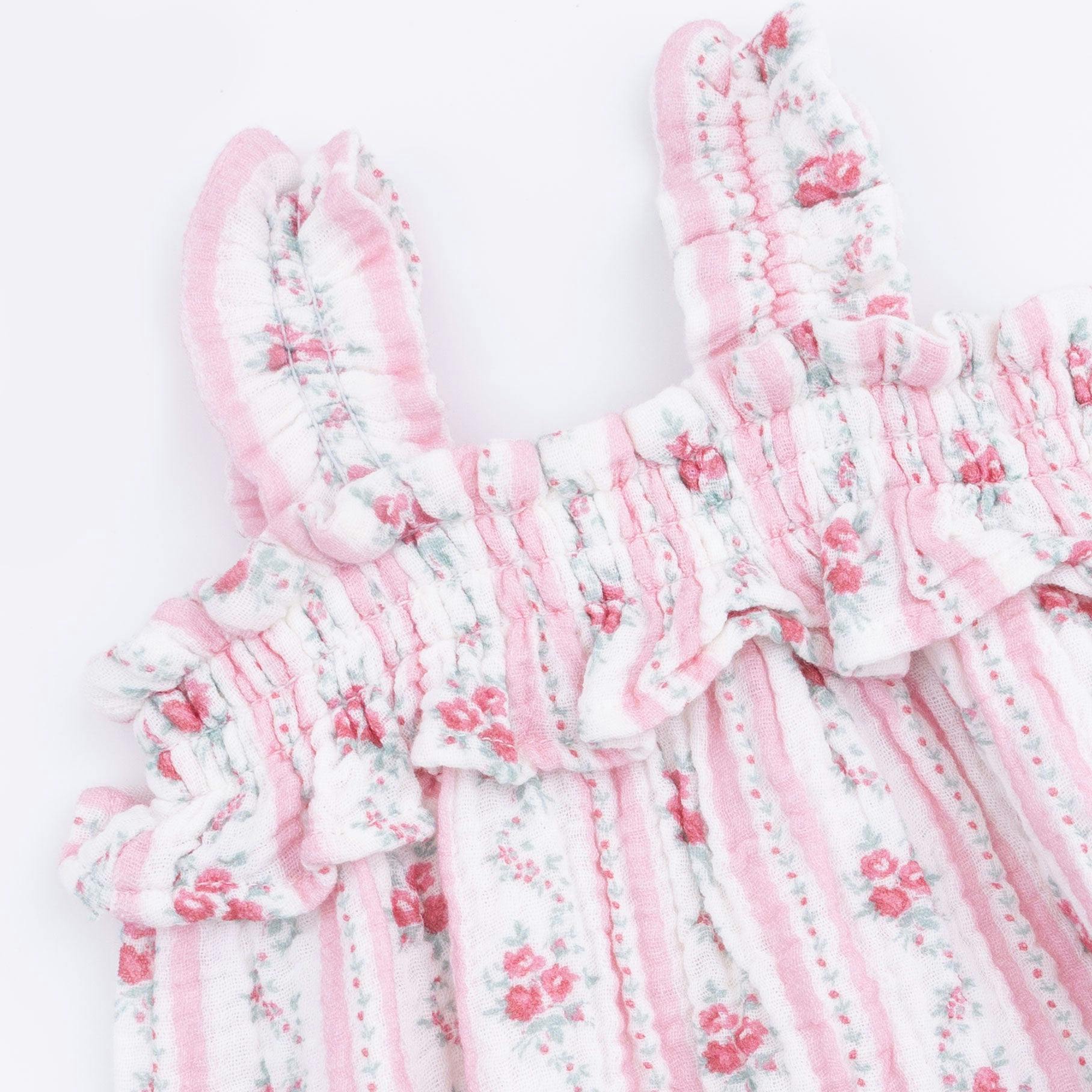 Winding Roses Stripe - Ruffly Strap Bubble
