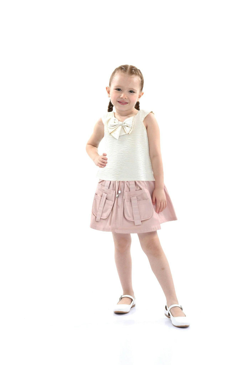 Ivory Pink Strap Bow Shorts Set