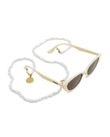Packed Party Sunny Daze Cat Eye Sunglasses and Pearl Shell Chain Set – White Cat Eye with Freshwater Pearl Chain, 1.75x5.75 Inch Sunglasses with 31.5 Inch Chain