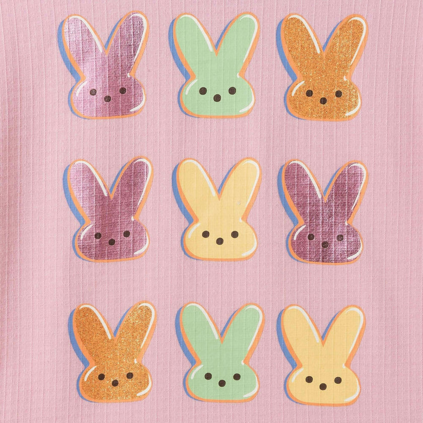 Girls Flutter Sleeve Graphic Tee | Pink Bunny