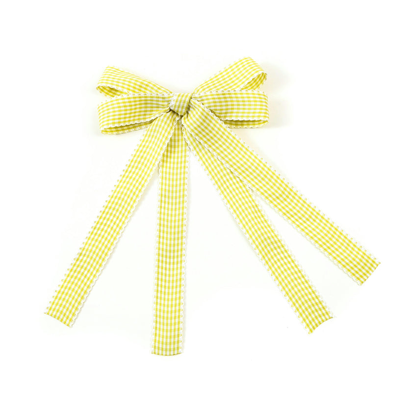 Halo Luxe Jocelyn Gingham Scalloped Bow Hair Clip - Yellow