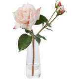 Blush Pink Real Touch Juliette Rose Stem & Buds in Fluted Glass Vase Everyday Spring Water Illusion