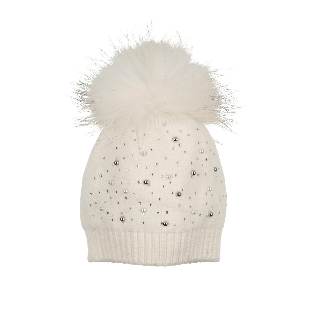 Pearl Studded Wool Hat With A Genuine Fur Pom (TikTok)
