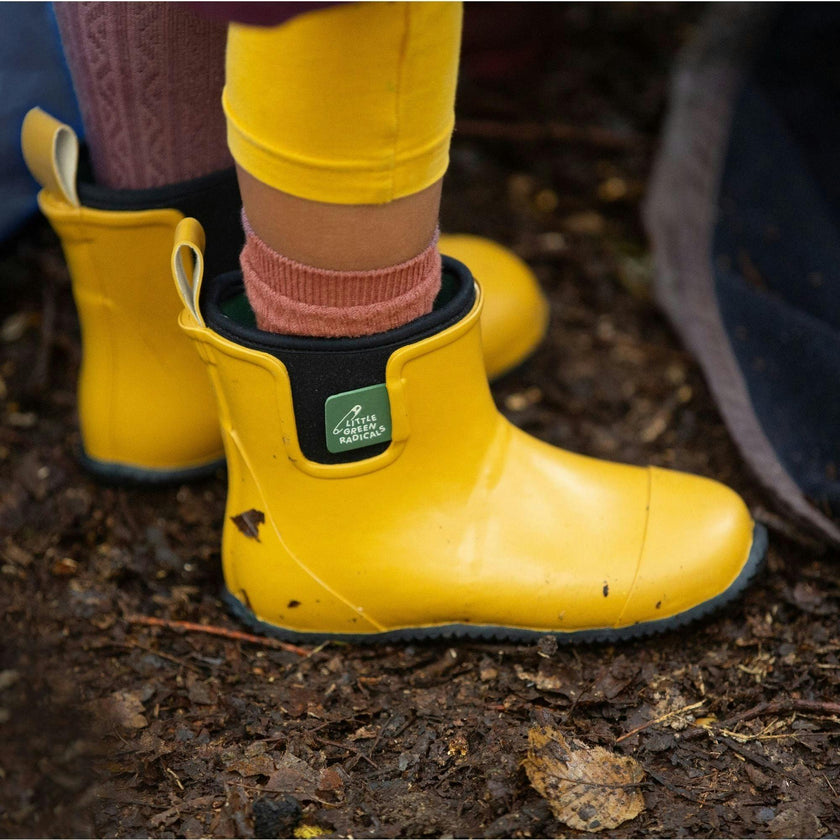 Wellington Ankle Length Round Toes Waterproof Boots, Gold