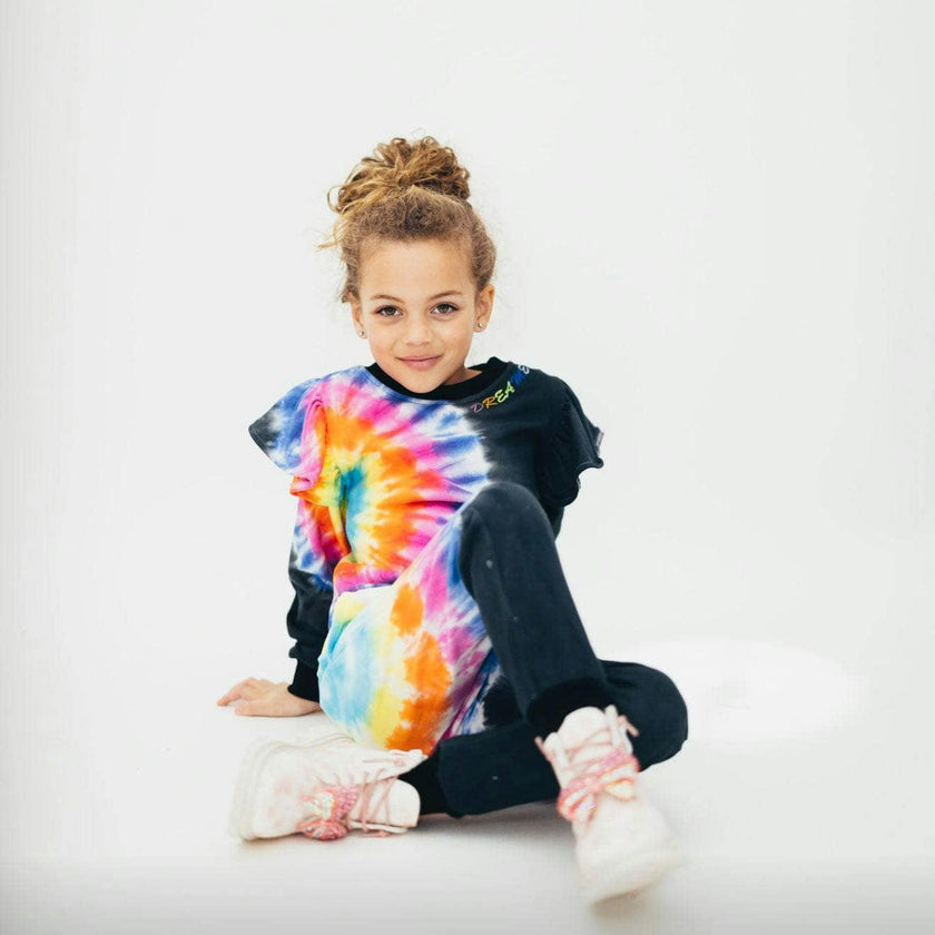 Rainbow Tie-Dye Ruffle Sweatshirt And Pant Set