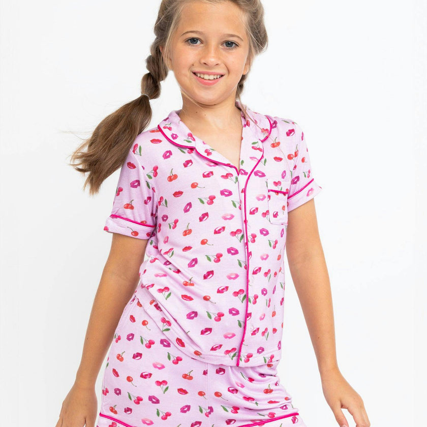 Cherries and Lips Short Sleeve Pajama Set