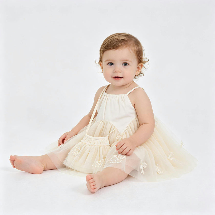 Beige Mirelle Petal Flared Tulle Dress