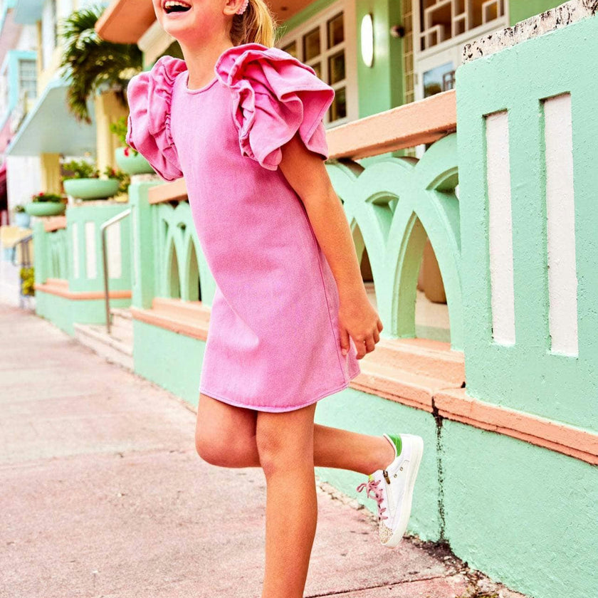Pink Princess Ruffle Denim Dress