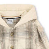 Ivory Plaid Hooded Long Sleeve Shirt