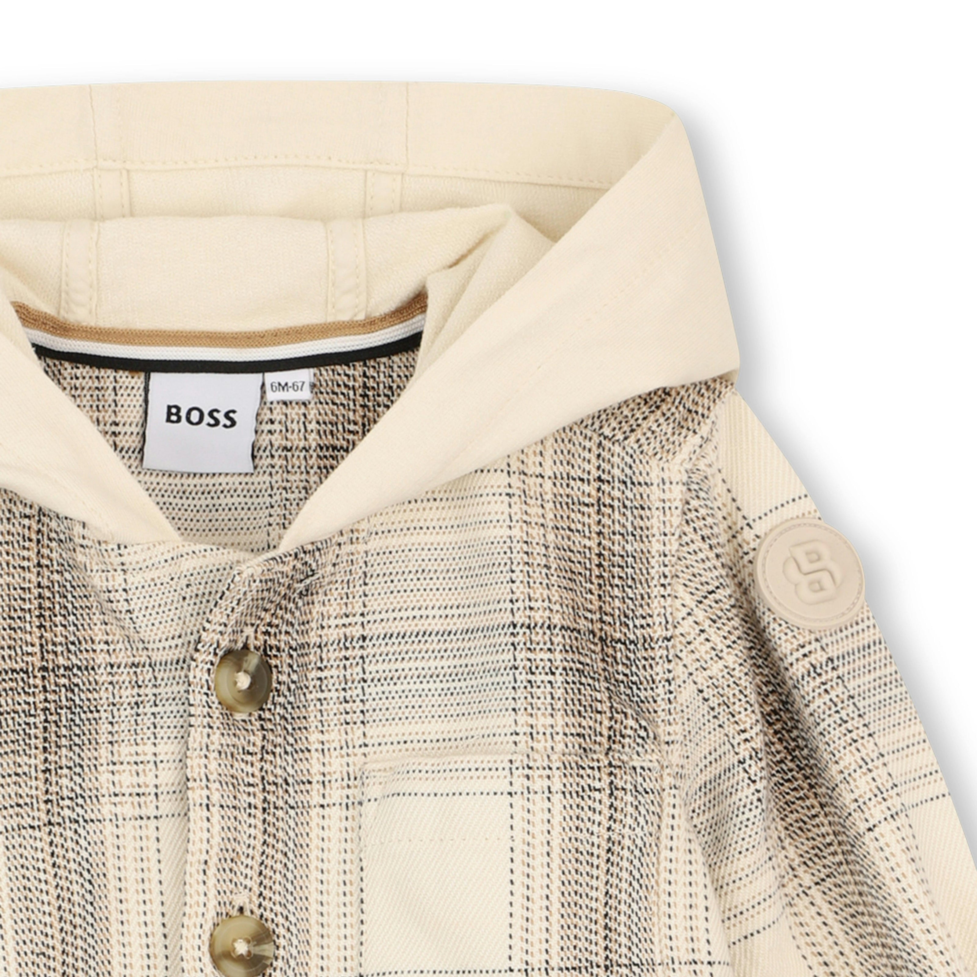 Ivory Plaid Hooded Long Sleeve Shirt