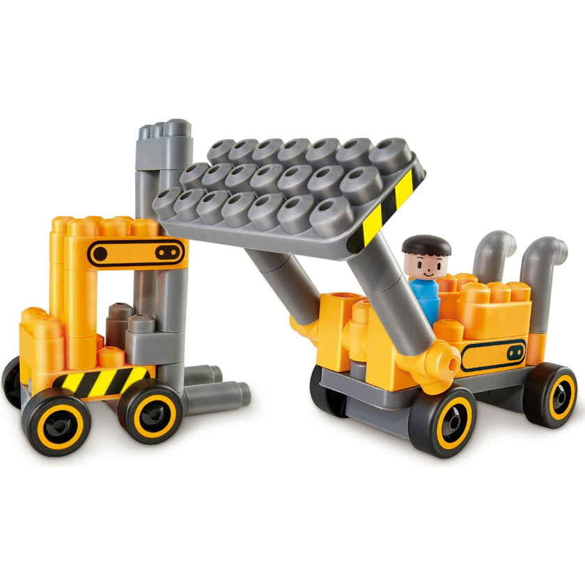 Hape: PolyM: Construction Site&nbsp;- Yellow-Grey - 43pc Building Blocks Toy Set