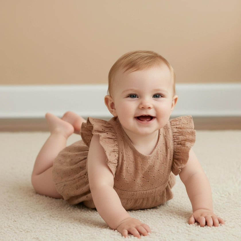 Organic Eyelet Flutter Romper - Clay Eyelet