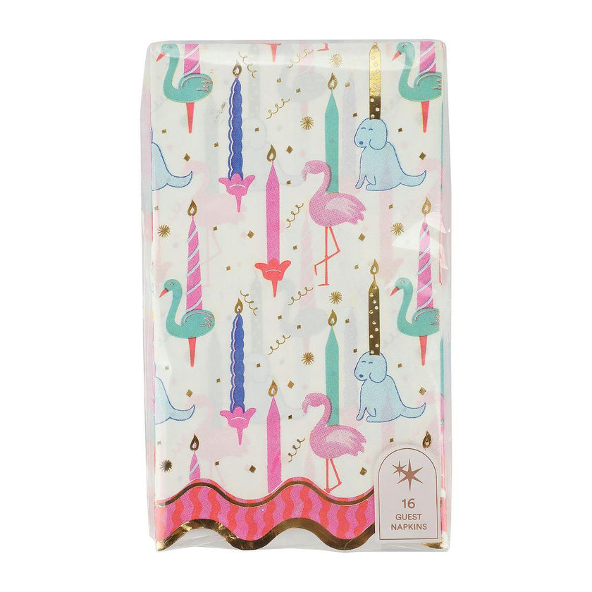 Packed Party Blow Out the Candles Birthday Animals Guest Napkins 16ct - Gold Foil Party Animal and Candle Design 3-Ply Napkins