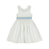 Capucine Blue Yellow Stripe Sleeveless Smocked Dress