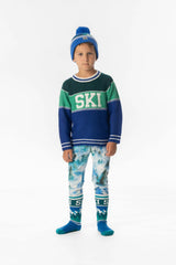 Sweater With Ski Jacquard Dark Blue And Dark Green