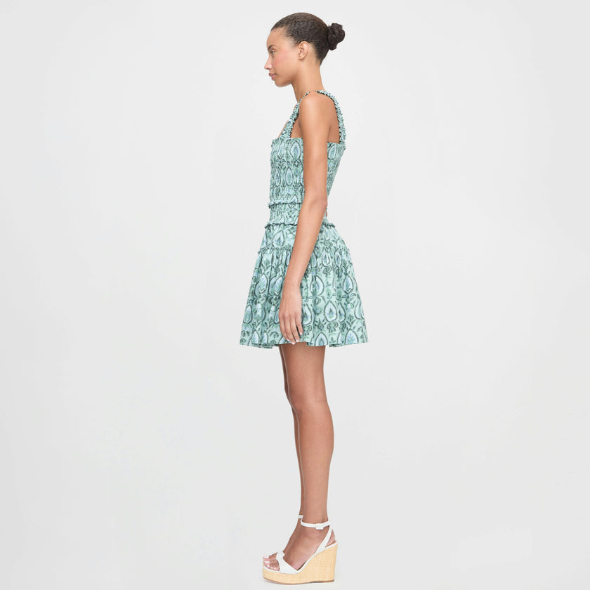 The Azalea Mini Nap Dress - Green Palm Ikat