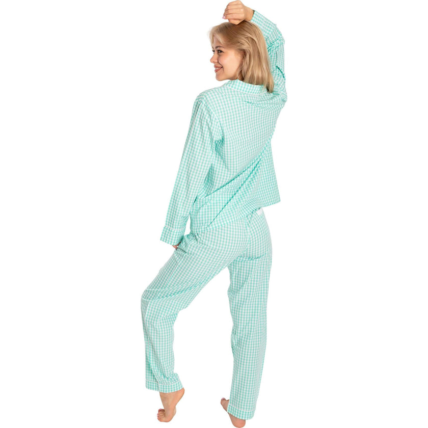 Women's Hepburn Gingham Mint Long PJ Set - Organic Cotton Poplin