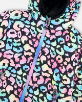 Quilted Mid-Season Jacket Black Animal Print